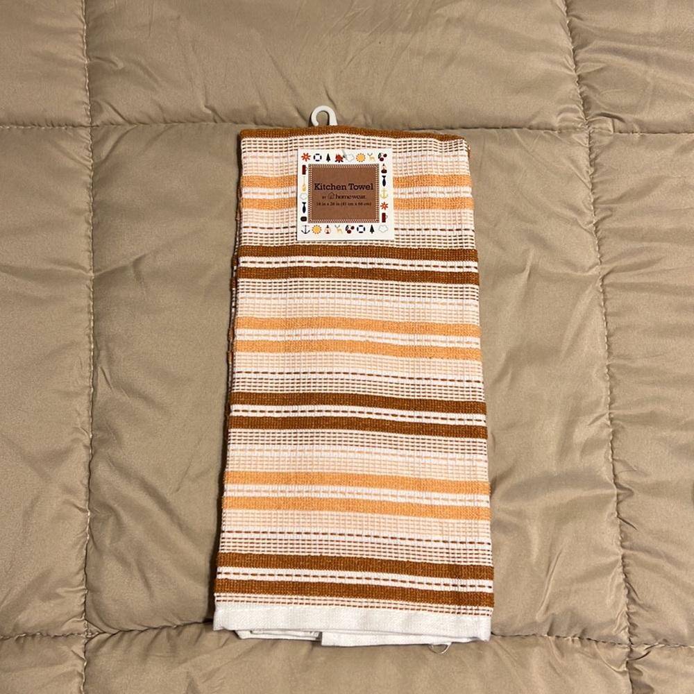 NWT Orange & Brown Striped Towel